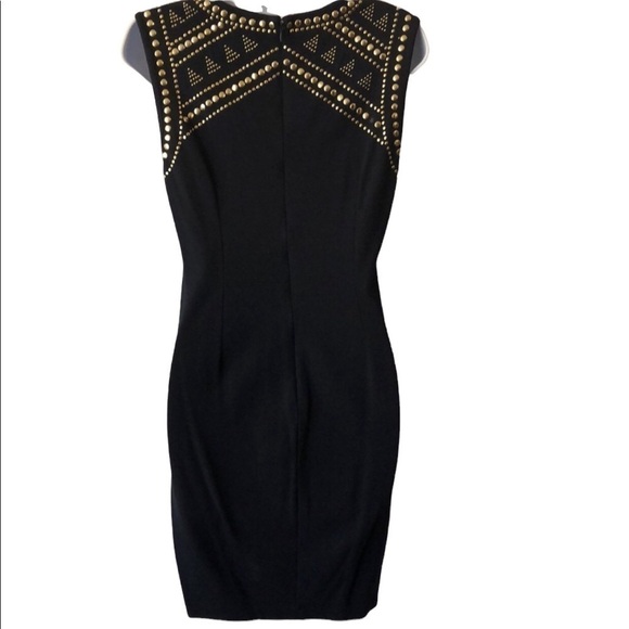 Carmen Marc Valvo Gold Nail-head Navy Dress - Picture 3 of 8
